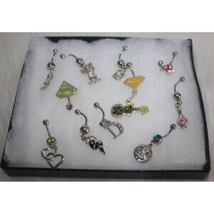 Lot Of 11 Surgical Steel Belly Rings 14 Gauge Various Designs Womens Jewelry New